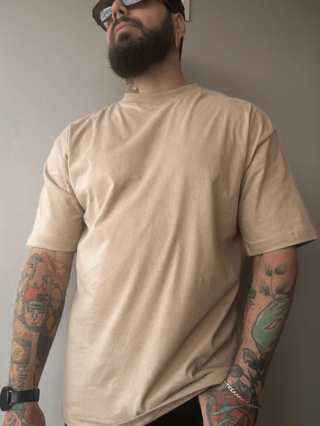 Men's Oversized Casual Minimalist Shirt - 米色 - 查看 1