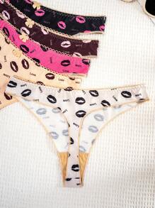 5 条装 女士纯色唇形蝴蝶结图案舒适丁字裤 - 彩色 - 查看 7