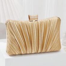 Elegant Ladies Pleated Evening Clutch Bag Bling Rhinestone Buckle Formal Party Purse For Women Wedding Dinner Handbag With Chain - 粉色 - 查看 2