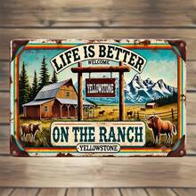 Biển thiếc kim loại cổ điển "Cuộc sống tốt đẹp hơn ở trang trại" - Hoàn hảo cho trang trí ngoài trời, tường, sân, hiên, nhà để xe, quán bar tại nhà, câu lạc bộ, cửa hàng, trang trại, vườn - Áp phích chào mừng Yellowstone vui nhộn, 11,9" X 7,9" - Nhiều màu - Xem 2