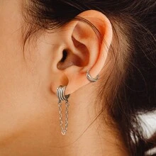 1 chiếc thời trang thép không gỉ 316. Thiết kế thanh tròn đôi khuyên mũi với Zirconia tổng hợp. Thích hợp cho xỏ khuyên vách ngăn mũi & sụn tai - Bạc - Xem 5