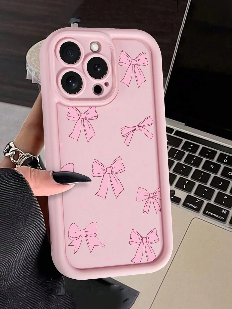 1pc Butterfly & Cherry Blossom Glitter Phone Case Compatible With IPhone 16e, 13, 15, 15 Pro, 14 Pro, 14 Plus, 7/8 Plus, 11, 12 Pro Max, 13, 14 Pro Max, S24, S23, 17 Pro Max/17 Pro/17 Air/17 - Pink - View 1