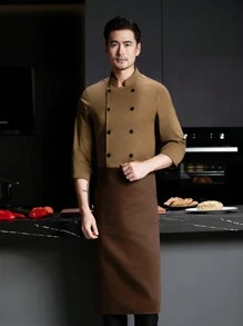 Khaki Long Sleeve Chef Uniform, Skin-Friendly Breathable & Durable, Washable Non-Pilling Non-Shrink, Double-Breasted Design, Available In Small Size, Unisex, Suitable For Cafe, Fast Food, Catering, Bakery, Hotel Kitchen, Restaurant, Cafeteria, Western Restaurant, Autumn/Winter/Spring - Khaki - View 7