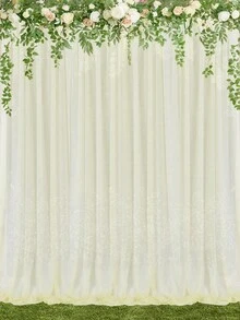 1 件 1.5x2.15M 奶油色婚礼欧根纱薄纱横幅，水晶透明面料纱布窗帘婚礼生日派对背景装饰乡村宴会活动照片背景装饰 - 米黃色 - 查看 1