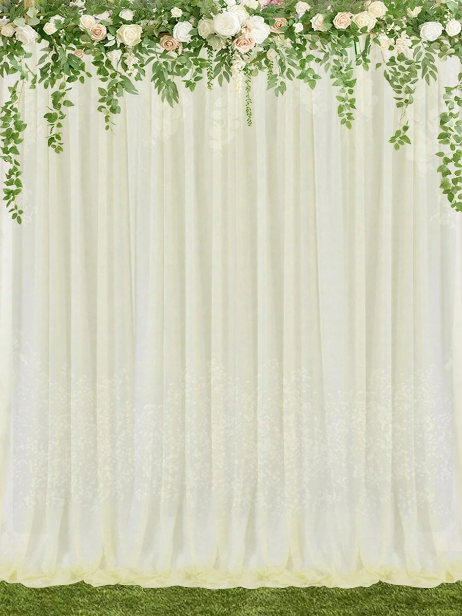 1 件 1.5x2.15M 奶油色婚礼欧根纱薄纱横幅，水晶透明面料纱布窗帘婚礼生日派对背景装饰乡村宴会活动照片背景装饰 - 米黃色 - 查看 1