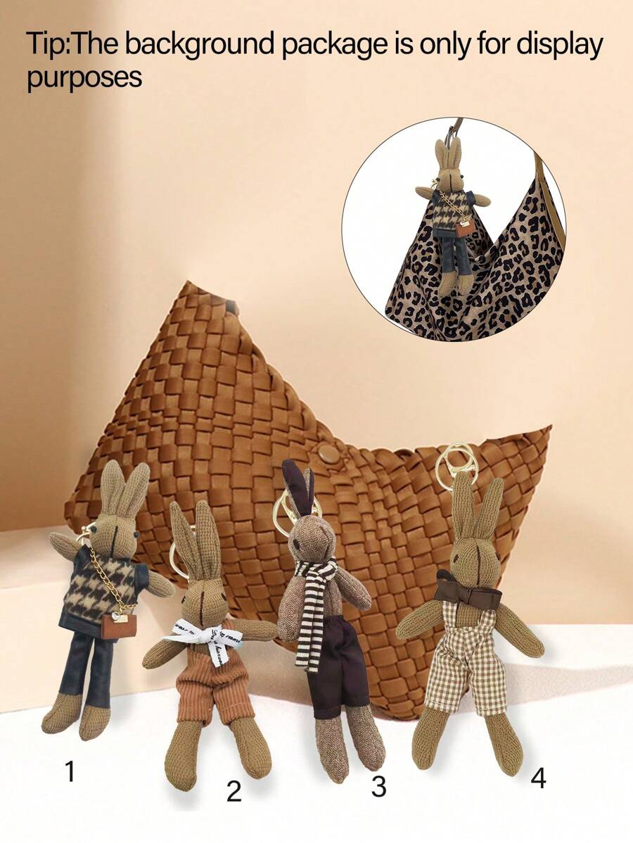 Thỏ đan dễ thương cổ điển, Mặt dây chuyền, Thỏ mặc quần yếm sọc, Thỏ mặc quần nâu, Thỏ mặc quần kẻ caro, Ba lô đựng thỏ, Thích hợp cho ba lô, Túi xách lớn, Cũng có thể dùng làm móc khóa, Đồ trang trí để bàn, Ngày lễ tình nhân, Ngày của mẹ, Quà tặng sự kiện ngày lễ, Dành cho gia đình, bạn bè, bạn gái, cặp đôi, Quà tặng tốt nghiệp, Quà tặng sinh nhật, Quà tặng kỷ niệm - Nhiều màu - Xem 1