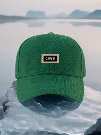 1 件男士硬顶棒球帽，字母 ONE 补丁，时尚简约纯色四季弧形帽檐帽，可调节尺寸，适合日常搭配、户外休闲、节日礼物