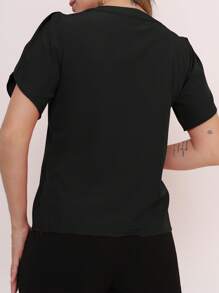 MARILYN MONNA New Women's Solid Color Blouse Petal Sleeve V-Neck Summer Exquisite Neckline Design - màu đen - Xem 2