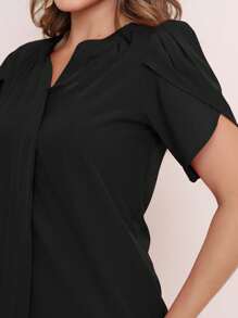 MARILYN MONNA New Women's Solid Color Blouse Petal Sleeve V-Neck Summer Exquisite Neckline Design - màu đen - Xem 3