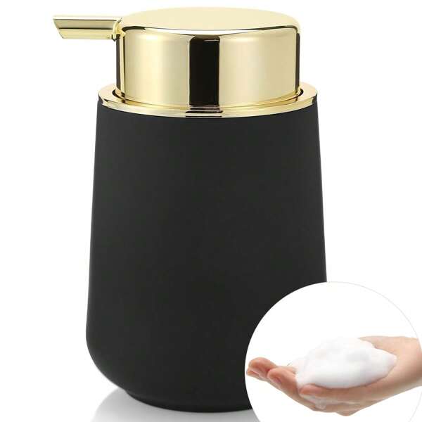 1pc Matte Black Gold Color Plastic Soap Dispenser, 11 OZ - Modern Luxury Style, For Bathroom Hand Soap And Kitchen Dish Soap Liquid Refill Home Bathroom Decor Fall Decor Back To School