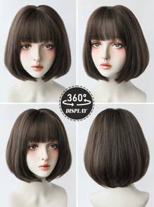 NAMM 1 件棕色鲍勃假发，女士短直发分层假发，带刘海，自然造型，高品质合成纤维假发，适合日常派对初学者使用，12 英寸 - 棕色 - 查看 5