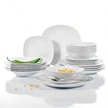 MALACASA Service de table en porcelaine 24 pièces, service blanc, service pour 6 personnes, assiette à dîner, assiette à dessert, assiette à soupe et bol