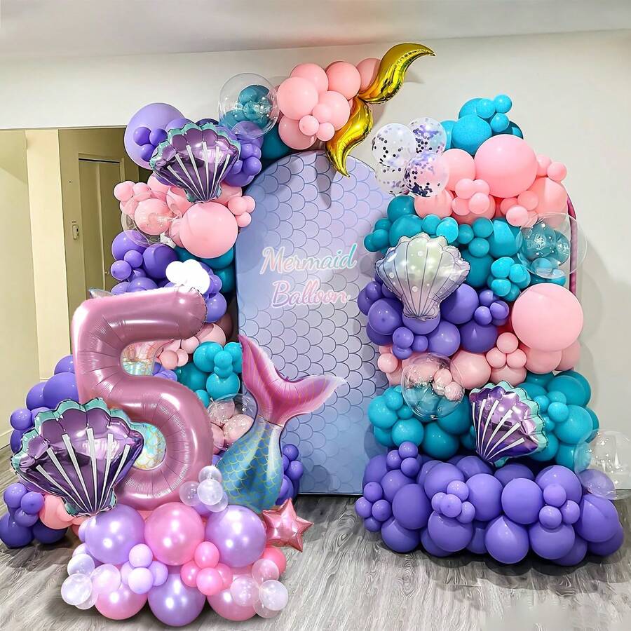 Trang trí sinh nhật nàng tiên cá - Bóng bay nhôm polyester hình vỏ nàng tiên cá, Thích hợp cho trang trí tiệc theo chủ đề nàng tiên cá, Trang trí tiệc sinh nhật, Trang trí đám cưới, Kỷ niệm, Trang trí Giáng sinh - Bộ đồ nàng tiên cá - Xem 1