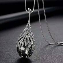 1 pieza Nuevo collar largo de suéter con dije de cristal artificial en forma de gota de agua de moda, regalo de joyería, para el atuendo diario de las mujeres