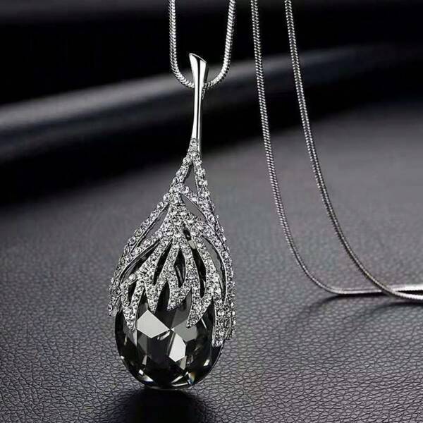 1 pieza Nuevo collar largo de suéter con dije de cristal artificial en forma de gota de agua de moda, regalo de joyería, para el atuendo diario de las mujeres