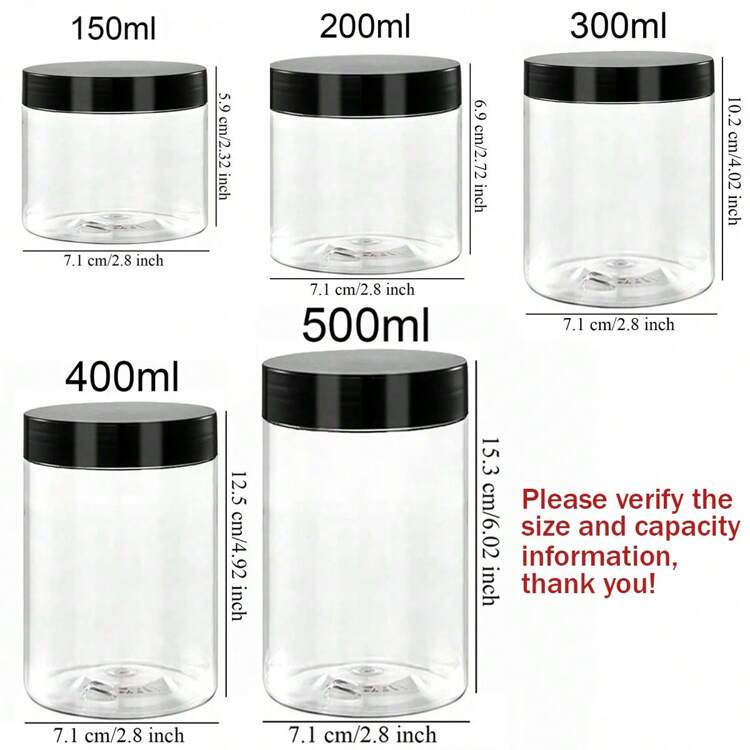 4 个直径 7.1 厘米带盖塑料储物瓶，适用于涂料、面霜、面膜、眼霜、面霜、PET 广口透明试用装容器、化妆品可再填充瓶 - 黑色蓋子+透明瓶子 - 查看 2