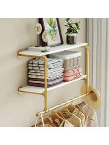 重型衣架壁挂式管衣架 2 层浮动搁板，春季、简约、夏季上衣