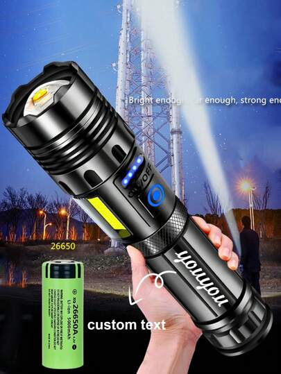 Lanterna LED XHP70+COB super brilhante com zoom, 1 peça, recarregável externa, 3 marchas, com banco de energia, bateria 26650 de alta capacidade, para camping, caminhadas, pesca, passeios, presente personalizado de aniversário para homens