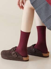 4 đôi tất cotton cổ ngắn nữ, tất lông cừu Angora màu đỏ ấm áp đa năng cho mặc hàng ngày, mùa thu/đông - Nhiều màu - Xem 4