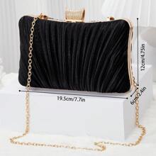 Elegant Ladies Pleated Evening Clutch Bag Bling Rhinestone Buckle Formal Party Purse For Women Wedding Dinner Handbag With Chain - 粉色 - 查看 8