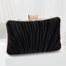 Elegant Ladies Pleated Evening Clutch Bag Bling Rhinestone Buckle Formal Party Purse For Women Wedding Dinner Handbag With Chain - 粉色 - 查看 3