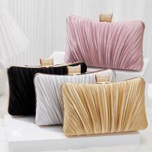 Elegant Ladies Pleated Evening Clutch Bag Bling Rhinestone Buckle Formal Party Purse For Women Wedding Dinner Handbag With Chain - 粉色 - 查看 4