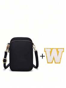 1 件 DIY 大字母休闲时尚斜挎包带手机布袋垂直零钱包适合女孩、旅行、返校、礼物 - 黑色 - 查看 35