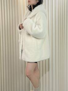 女士时尚日常可爱仿貂毛绒球连帽蓬松外套 - 白色 - 查看 7