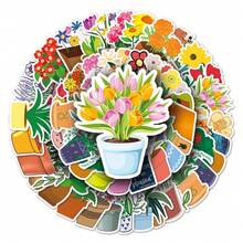 50 miếng dán hoạt hình hoa và cây cho hành lý, sổ tay, ván trượt, máy tính xách tay, miếng dán trang trí chống thấm nước - Màu Mù tạt vàng - Xem 2