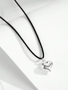 MODIAN 925 纯银时尚简约镜面心形毛衣长款吊坠项链女士日常精美珠宝礼物 - 金色 - 查看 4