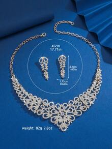 3 件水钻装饰多色花朵和叶子设计首饰套装，适合婚礼、派对和日常佩戴 - 彩色 - 查看 6