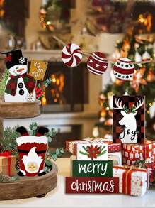 7PCS Merry Christmas Joy To The World Snowman Elk Snowflake Wooden Tiered Tray Decor - Hohoho Merry Christmas Wooden Signs, Christmas Table Centerpieces, Desktop Decor Autumn, And Winter Home Decor, Party Holiday Decor, Family Party Decor, Festive Gifts(Without Trays)