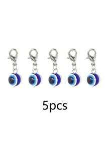 5个蓝色邪眼钥匙扣护身符幸运合金钥匙圈包包挂件汽车钥匙链装饰，是送给朋友、同学、情侣和家人的理想礼物 - 藍色 - 查看 8