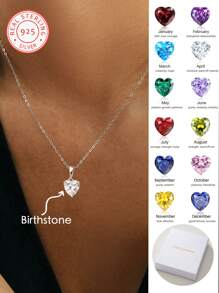 1 pieza Collar con colgante de piedra natal personalizada de plata esterlina 925, regalo para parejas y familia, elegante, de moda de otoño, sencillo, casual, de estilo antiguo, colorido, ideal para madres futbolistas, personalizado, único, regalo perfecto para ella, novia, madre, familia, amigos, hija para aniversarios, cumpleaños, uso diario, baile de graduación, Día de la Madre, San Valentín, graduación, bodas