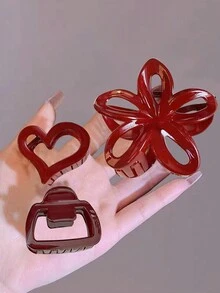 3 件装亚克力心形优雅女士发夹，设计简约别致，适合发髻/半扎发型，非常适合节日派对、圣诞节、新年、旅行和度假装 - 查看 2