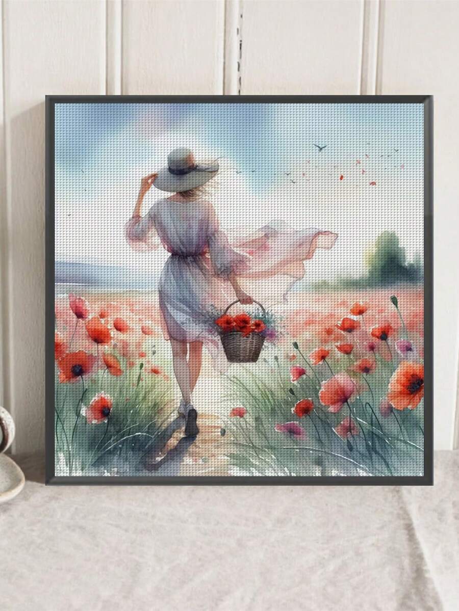 1 套美丽图案十字绣绘画套件，11CT 线艺术针线活 DIY，十字绣面料帆布艺术品工艺设计，手工刺绣印刷用品包适用于家庭墙壁装饰和礼物（无框） - 彩色 - 查看 1