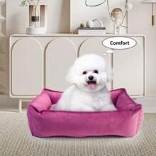 Removable Dog Bed/Cat Bed, 4-Season Use, Square Shape, Non-Slip Bottom, Flannel Fabric, High-Elastic PP Rayon Filling, Comfortable Pet Bed, Minimalist Style, Available In Yellow, Blue, Dark Gray, Army Green, Rose Red Solid Colors, SGS Certified, Sourced From Home Textile Manufacturer - Multicolor - View 7