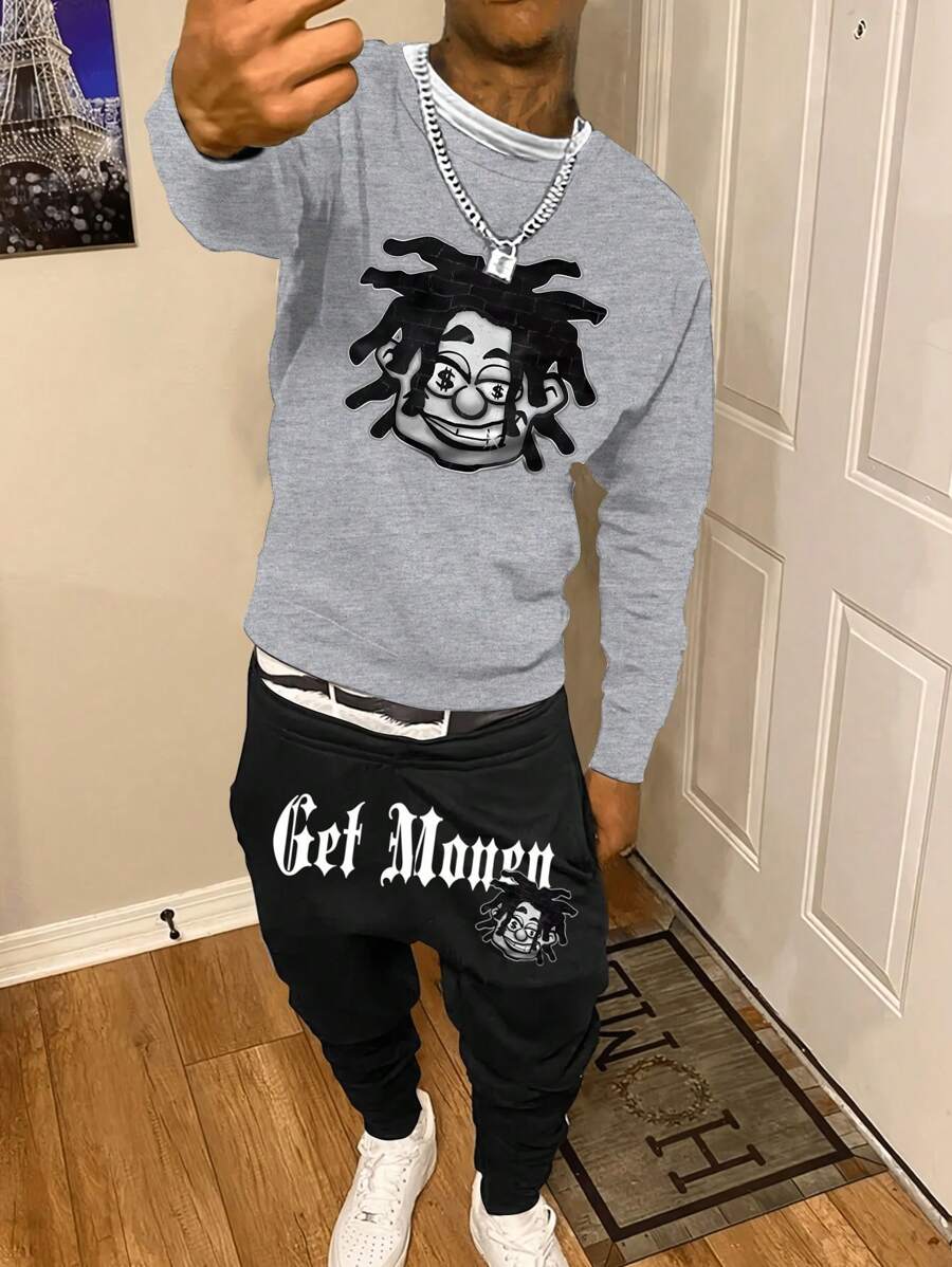 男士印花运动裤和连帽衫套装，百搭日常休闲、周末出游、朋友聚会、旅行等场合皆宜。这款套装是男士衣橱必备单品，也是送给男朋友或老公的绝佳礼物。 - 黑色 - 查看 1