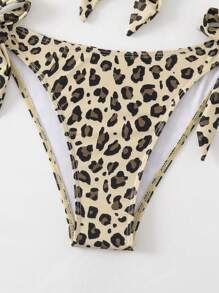 2pcs Women Floral Print Bikini Swimsuit, Sexy Leopard Print Tie Front Padded, Two-Piece Cute Elegant Fashion Hot Girl Beach Style, Summer Holiday