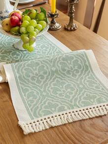 1 pieza Camino de mesa, material impermeable, decoración con flecos, adecuado para mesa de hogar, boda, restaurante, sala de estar - verde baoxiang - Ver 2