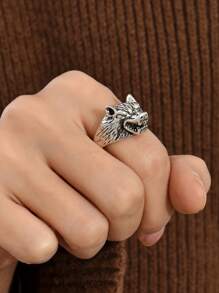 1 pieza Anillo con diseño de cabeza de lobo de moda para niños, anillo punk de hip hop para fiesta, joyería - Unitalla - Ver 3