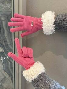 1 双女士秋冬保暖触屏针织手套，分指，适合骑行，防风 - 彩色 - 查看 3