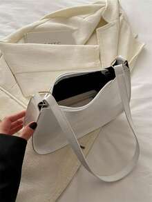 新款纯色时尚百搭高端感单肩包，优雅出门 - 白色 - 查看 6