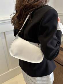 新款纯色时尚百搭高端感单肩包，优雅出门 - 白色 - 查看 3