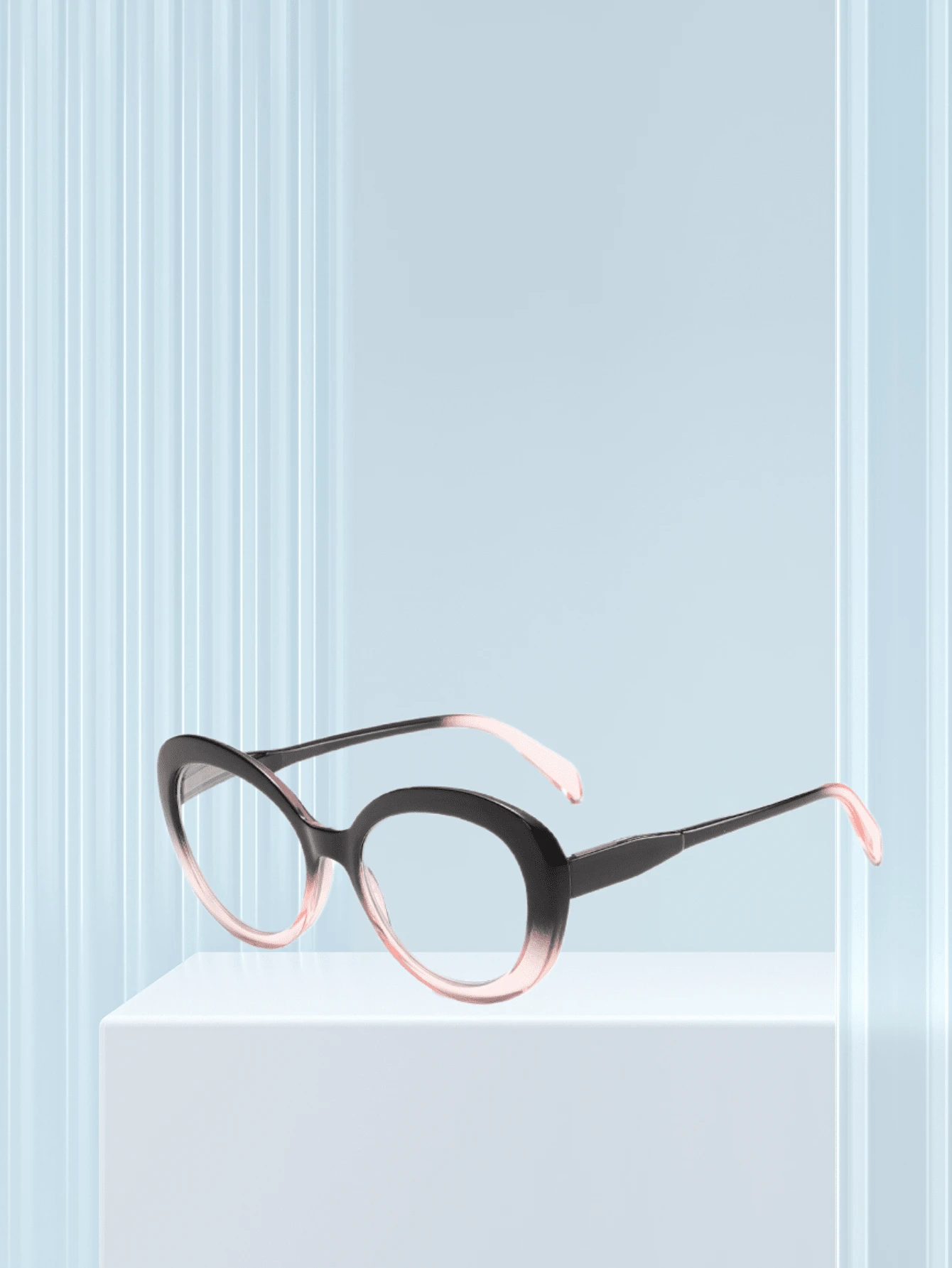 New Large Frame Round Reading Glasses, Square Vintage Eyeglasses, Fashion Reading Glasses For The Elderly - Black On Top and Pink On Bottom - View 1