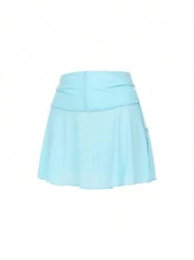 Falda Pantalón Fluida de Malla de Cintura Alta, Pantalones Cortos Transparentes como Cubierta de Playa para Mujer - Azul - Ver 4