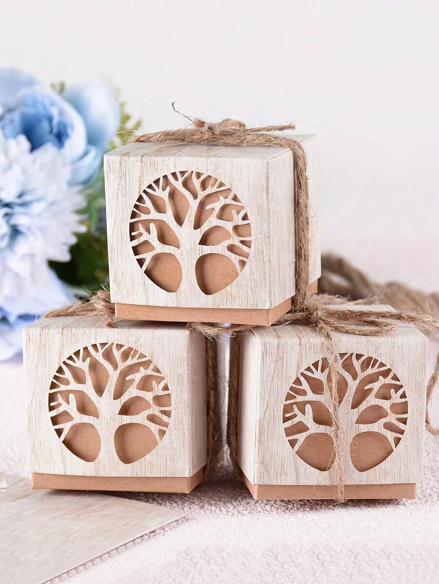 Bộ 1/3/5 hộp quà rỗng hình cây cổ điển kèm dây thừng, có thể đựng kẹo, bánh quy, trái cây sấy khô, kẹo dẻo, các loại hạt, v.v. Thích hợp cho sinh nhật, đám cưới và tiệc tùng - Quà tặng tiệc, hộp quà và đồ trang trí - Nhiều màu - Xem 1