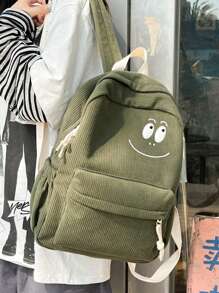 灯芯绒学生书包可爱简约校园背包 - 綠色 - 查看 2