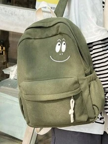 灯芯绒学生书包可爱简约校园背包 - 綠色 - 查看 4