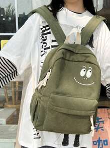 灯芯绒学生书包可爱简约校园背包 - 綠色 - 查看 3